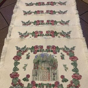 Pfaltzcraft Floral Tapestry Placemats. Set of 7. Cottage scene. Great condition
